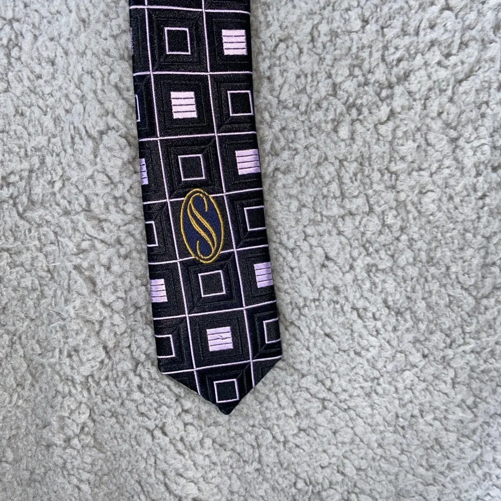 Stafford Signature  Mens Silk Tie Geometric Purple Black - Picture 3 of 6